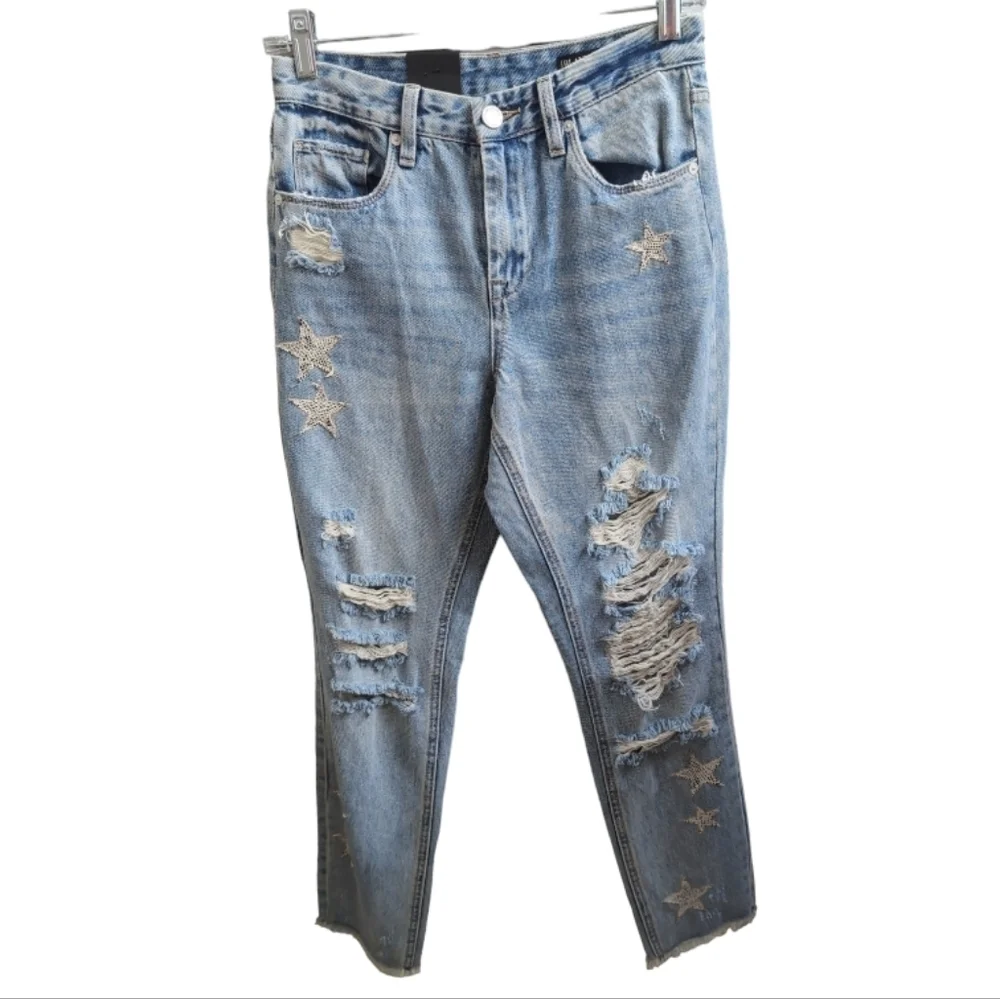 Blank NYC Jeans The Ludlow Crop Girlfriend Distressed Embroidered NWT 25 and 27